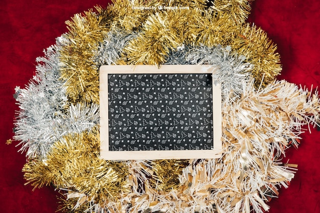 blackboard and floral wreath mockup with christmtas design