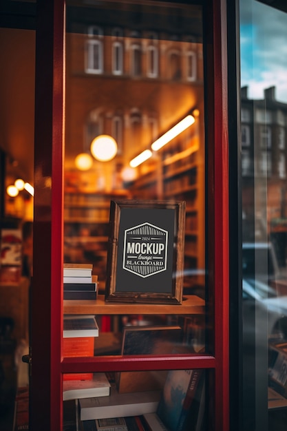 Blackboard inside shop window  mockup