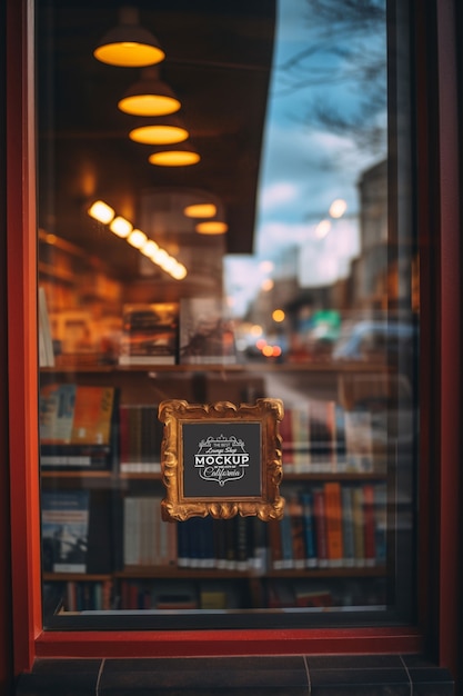 Blackboard inside shop window  mockup