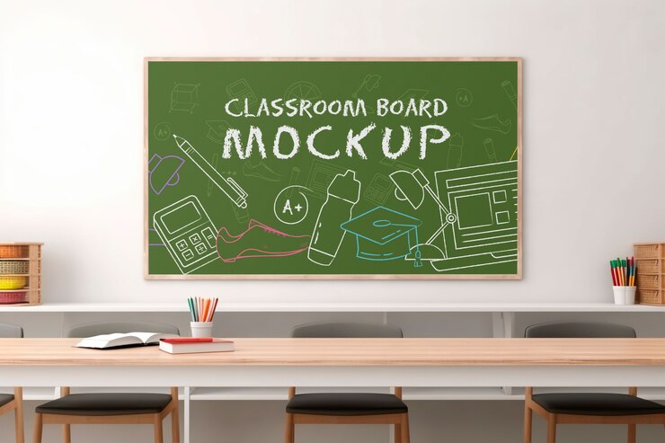 PSD blackboard mockup in classroom
