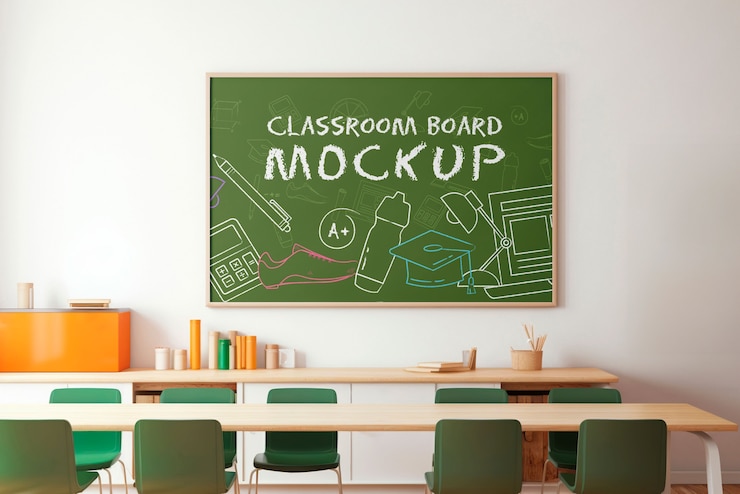 PSD blackboard mockup in classroom