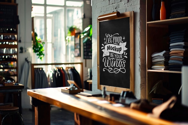 PSD blackboard mockup inside shop