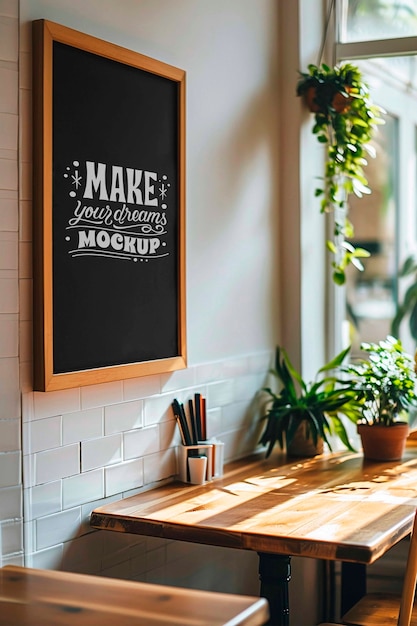 PSD blackboard mockup inside shop