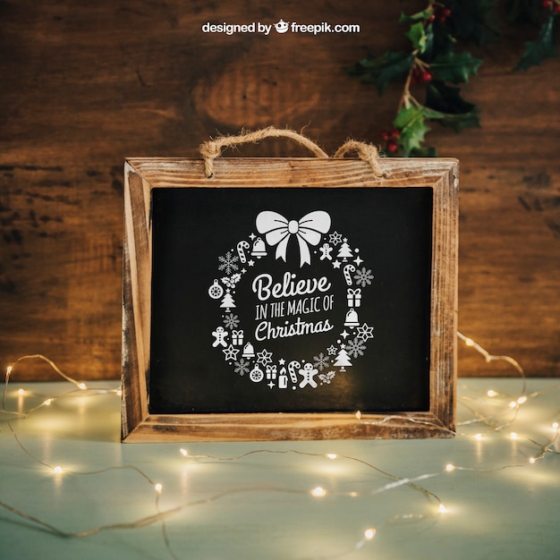 PSD blackboard mockup with christmtas design