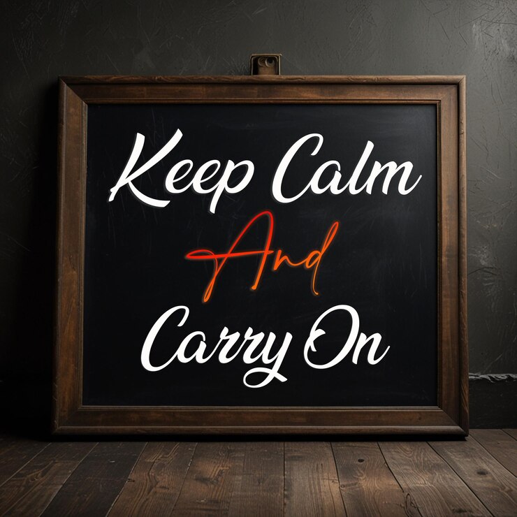 PSD a blackboard with white letters that say keep calm and carry on