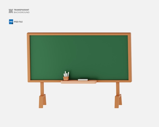 Blackboard wooden 3d icon render education equipment concept illustration