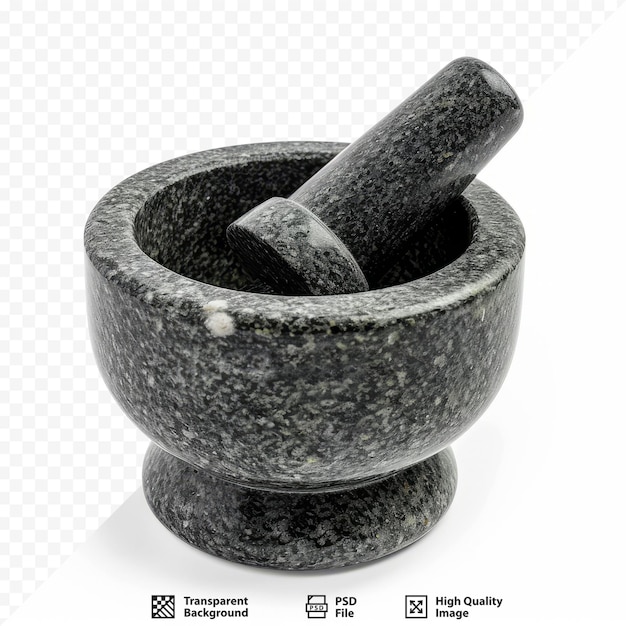 PSD blackgray granite stone mortar and pestle isolated on white