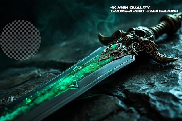 Blade crafted from pure green demon magic transparent background