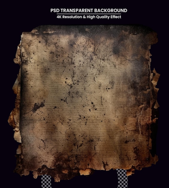 blank aged paper sheet as old dirty frame background with dust and stains front view