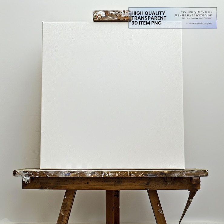 PSD blank art canvas used for painting on transparent background