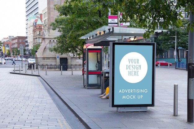 Blank billboard in a bus stop