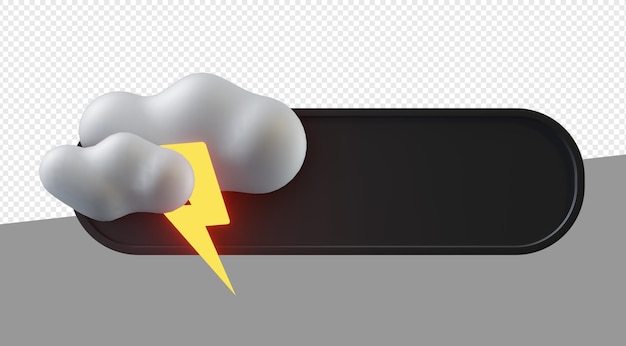 Blank black banner with dark cloud and yellow lightning or thunderbolt isolated