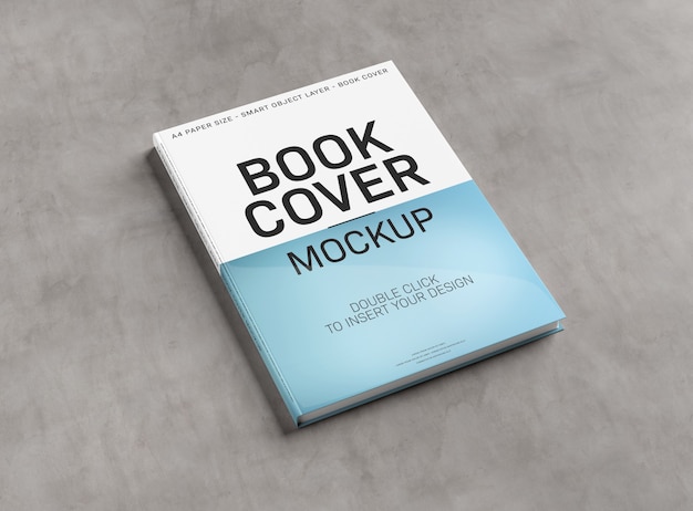 Blank book cover mockup on concrete