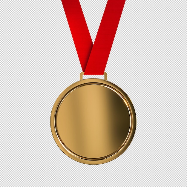 PSD blank bronze medal with red ribbon isolated on white