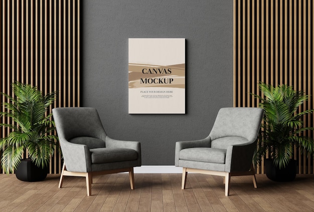 Blank canvas frame mockup 3d rendering