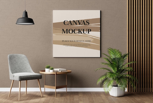 Blank canvas frame mockup 3d rendering