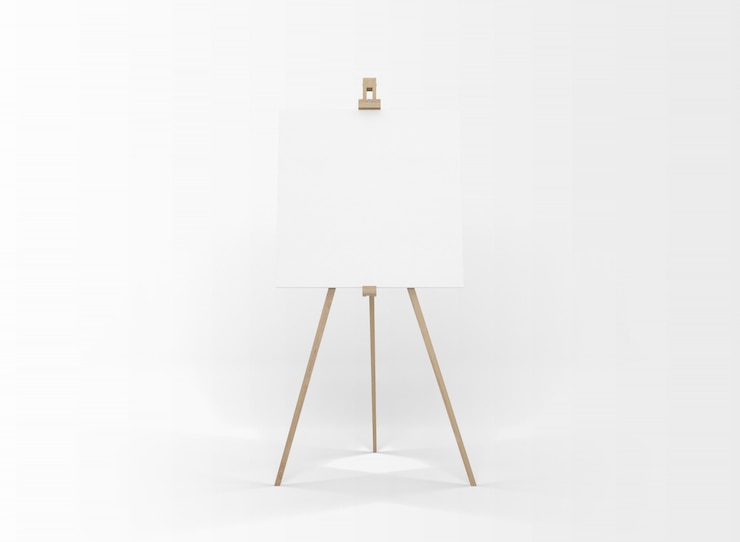 PSD blank canvas on a wooden easel isolated