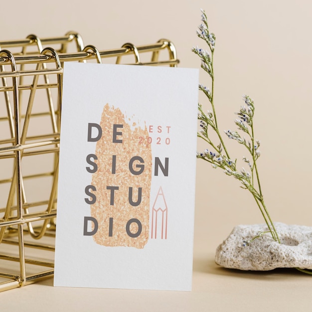 PSD blank card mockup design with decoration