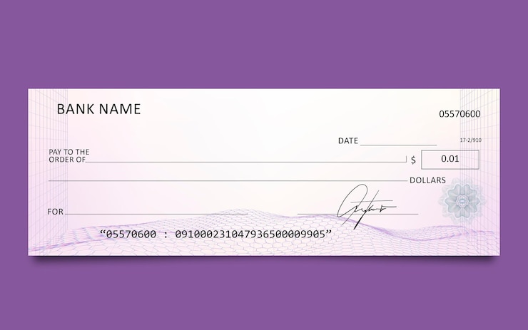 PSD blank check template with financial details for payments