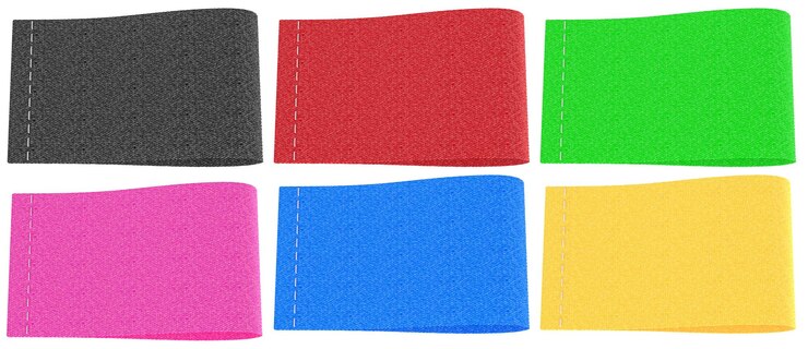 PSD blank colored clothing labels with stitch line 3d rendering isolated on transparent background