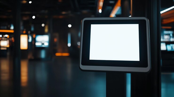 PSD blank digital display kiosk in modern interior