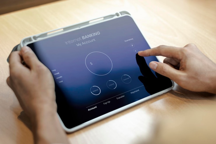 PSD blank digital tablet screen mockup psd on a wooden table