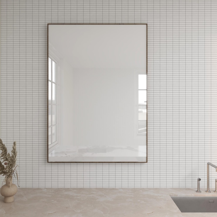 PSD blank frame mockup close up on modern kitchen wall minimalist interior empty poster psd mock up 3d