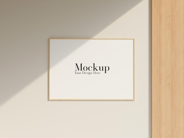 Blank frame mockup hanging on the wall with minimalist interior