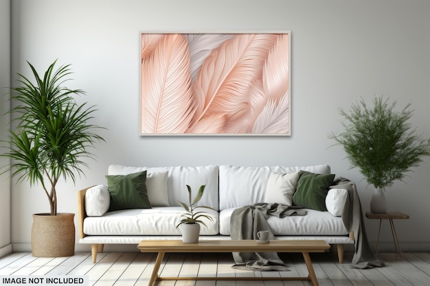 PSD blank frame mockup in a living room