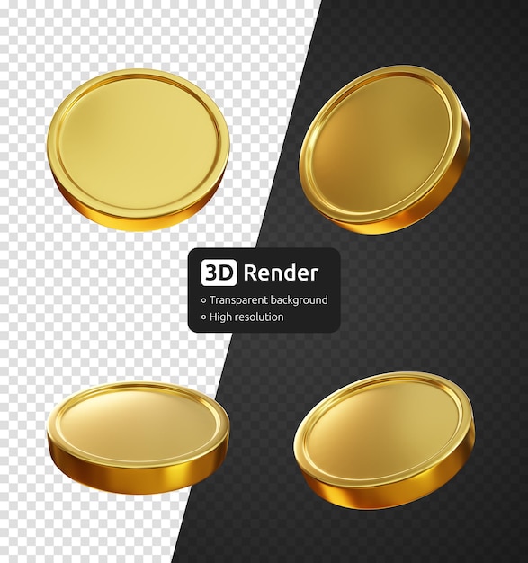 PSD blank gold coin 3d render isolated