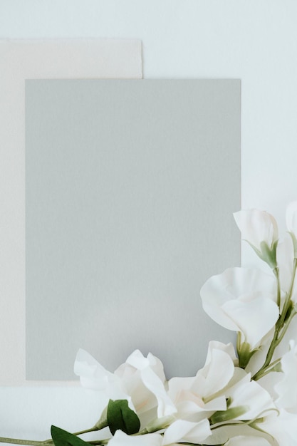 PSD blank gray card with sweet pea template mockup