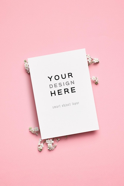 blank greeting or invitation card mockup on pink