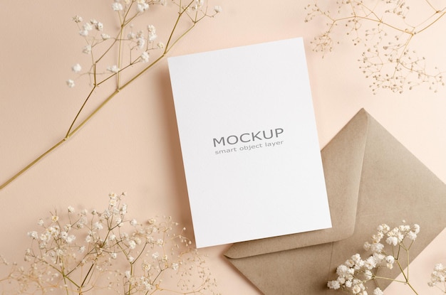 Blank greeting or invitation card mockup with envelope