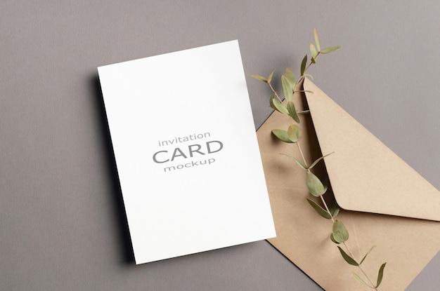 Blank invitation or greeting card mockup with envelope