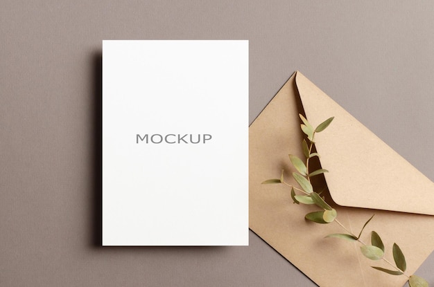 Blank invitation or greeting card mockup with envelope