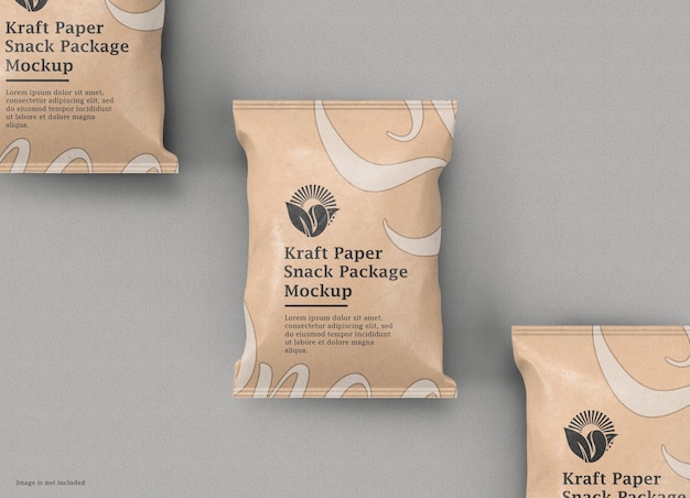 Mockup di sacchetto di carta kraft vuoto per l'imballaggio di snack