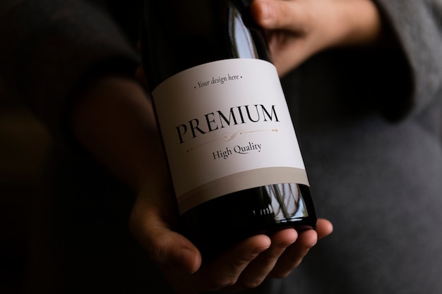 Blank label on wine bottle
