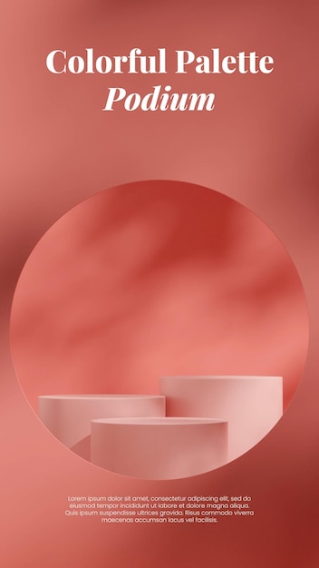 Blank mockup pink cylinder podium in portrait bright pink wall 3d render