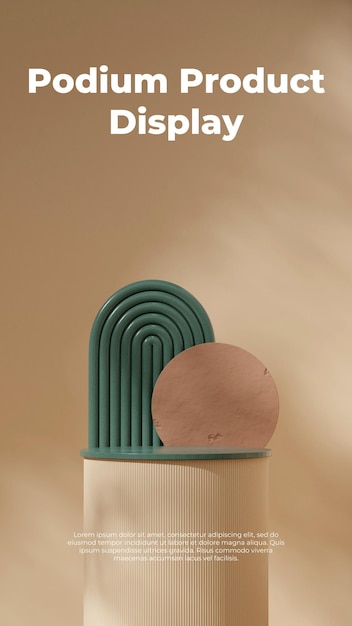 blank mockup terrazzo texture curved cylinder podium in portrait arch and circles 3d rendering