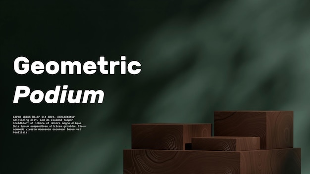 blank mockup wooden block podium in landscape dark green color wall 3d image render