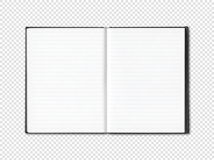 PSD blank open lined notebook isolated on white