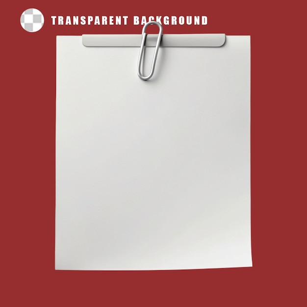 blank paper with paper clip isolated on transparent background