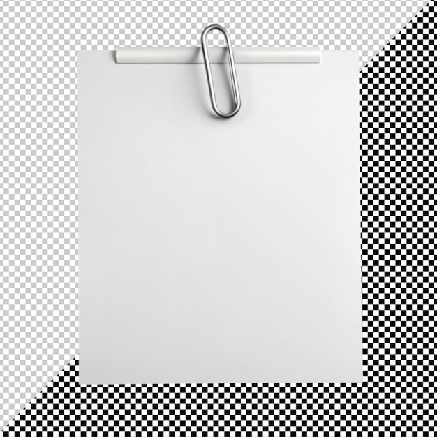 PSD blank paper with paper clip on transparent background