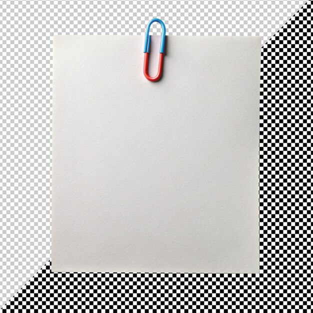 PSD blank paper with paper clip on transparent background