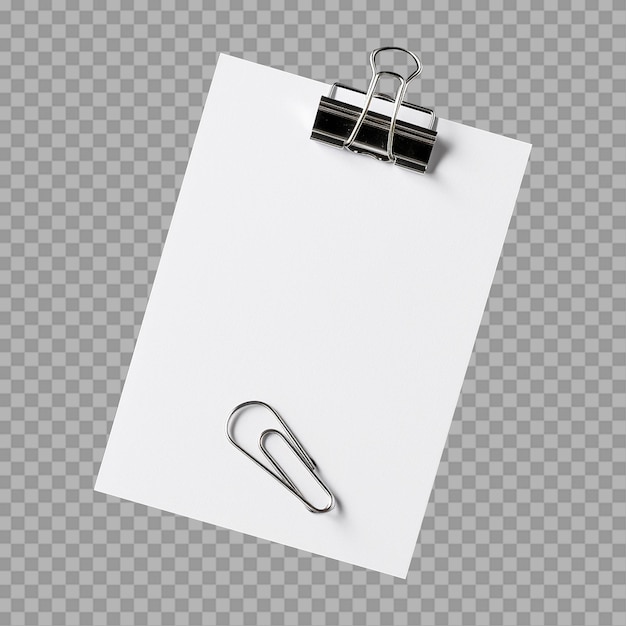 Blank papier met een geïsoleerde paperclip op een doorzichtige achtergrond png