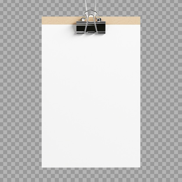 Blank papier met een geïsoleerde paperclip op een doorzichtige achtergrond png