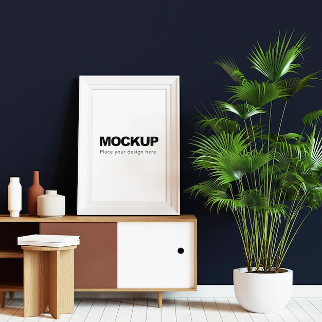 Blank photo frame mockup 3d rendering