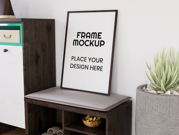 Mockup di cornice per foto in bianco sulla sedia