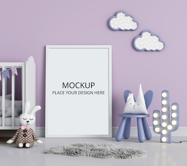 Blank photo frame for mockup in child room