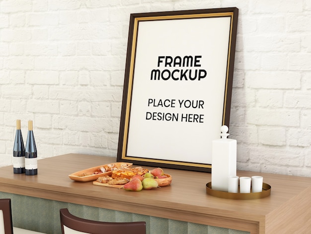 PSD blank photo frame mockup on the desk